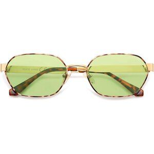 Unisex Tortoise/Green Trendy Hexagon Sunglasses for UV400 Retro Rectangle Shades